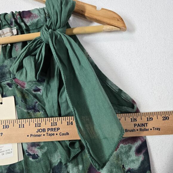 Bellambra Pure Linen Shift Dress sz XS Green Print Sleeveless Tie Neck Italy - Picture 10 of 12